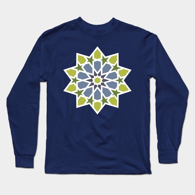 Green Star Arabic Tiles Long Sleeve T-Shirt by Tiro1Linea